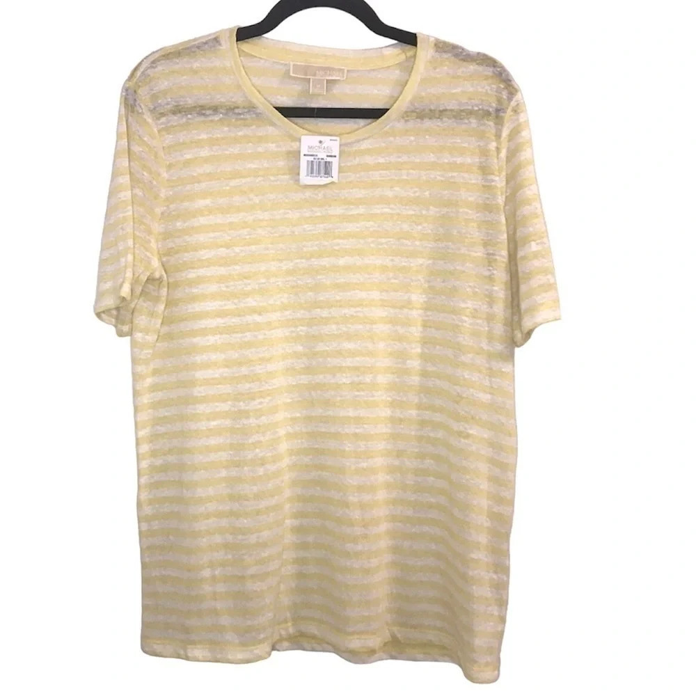 MICHAEL Michael Kors Yellow & Cream Striped Short Sleeve Tee - Picture 2 of 7
